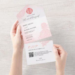 Chinesische Wasserfarben Hochzeitseinladungskarte All In One Einladung