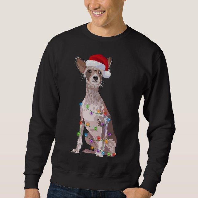 Chinesische Weihnachtsbeleuchtung Xmas Hund Lover Sweatshirt (Vorderseite)