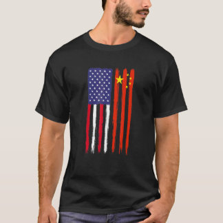 Chinesische Wurzeln Halbamerikanische Flagge Patri T-Shirt