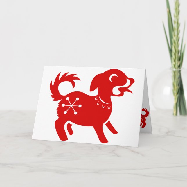 CHINESISCHE ZODIAC-DOG-PAPERCUT-ILLUSTRATION FEIERTAGSKARTE (Vorderseite)