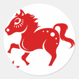 CHINESISCHE ZODIAC-HORSE-PAPERCUT-ILLUSTRATION RUNDER AUFKLEBER