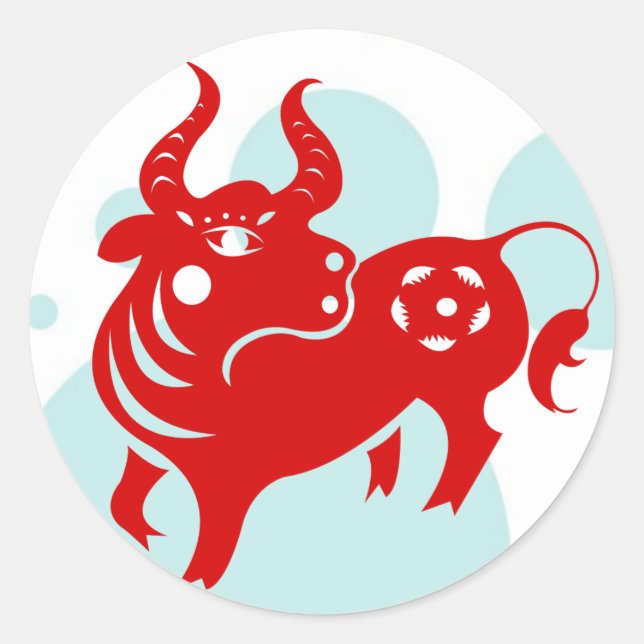 CHINESISCHE ZODIAC OX PAPERCUT ILLUSTRATION RUNDER AUFKLEBER (Vorderseite)