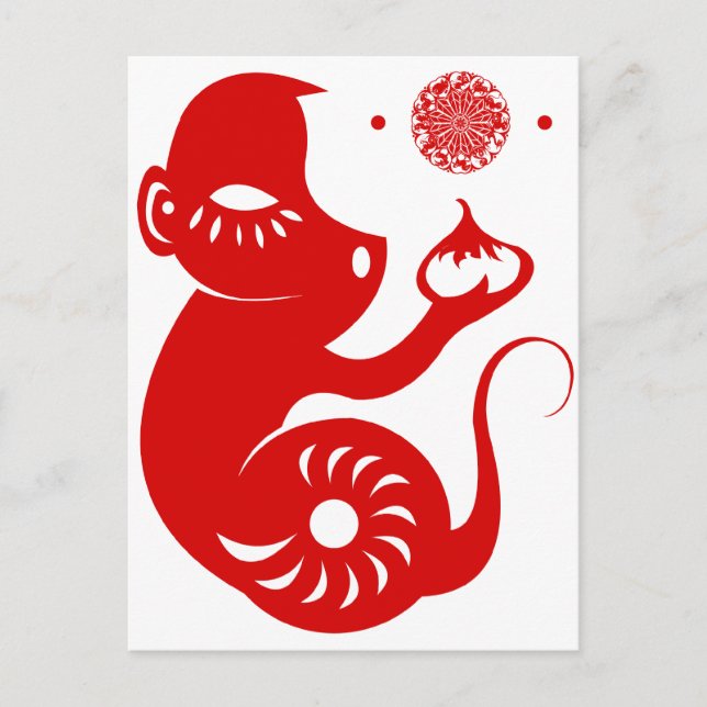 CHINESISCHE ZODIAC PAPERCUT MONKEY ILLUSTRATION POSTKARTE (Vorderseite)