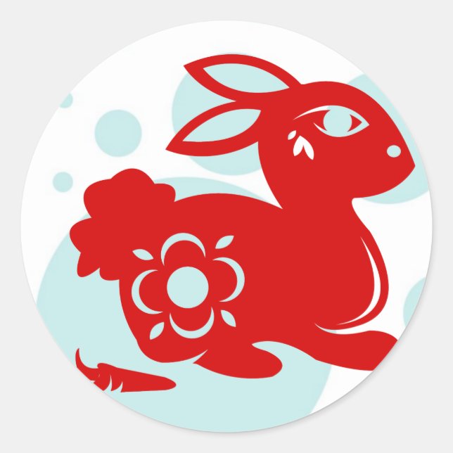 CHINESISCHE ZODIAC-RABBBIT-PAPIERVERBINDUNG RUNDER AUFKLEBER (Vorderseite)