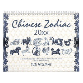 Chinesische Zodiac-Tiere Blue White Minimal Custom Kalender