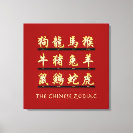 Chinesische Zodiakische Symbole in Gold Leinwanddruck