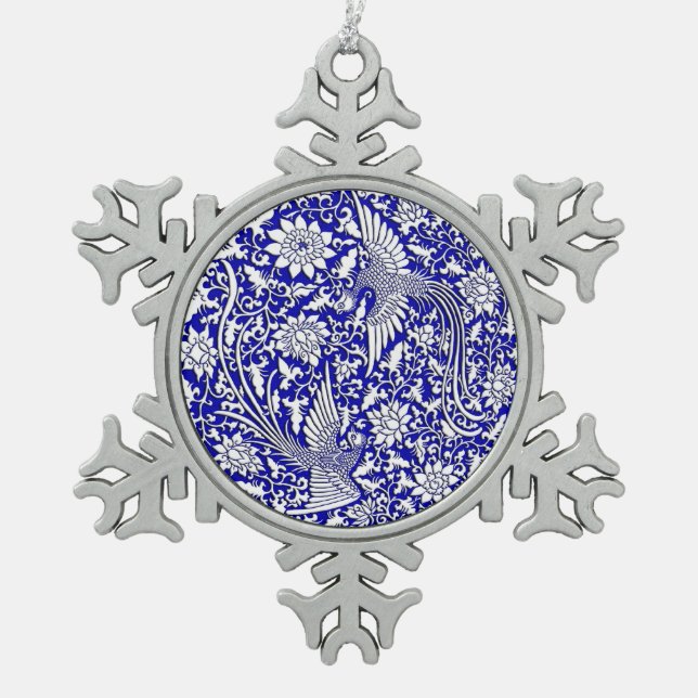 Chinesischer antiker doppelter Phoenix-Entwurf Schneeflocken Zinn-Ornament (Vorderseite)