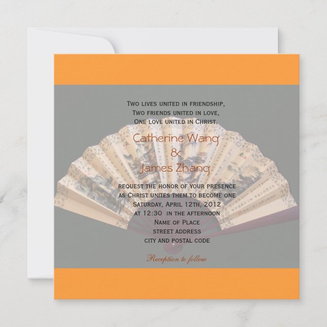 Chinesischer Bambus- und Seidenfan Christliche Hoc Einladung (Vorderseite)