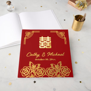 Chinesischer Blume-Schmetterling-Hochzeitspapier Gästebuch