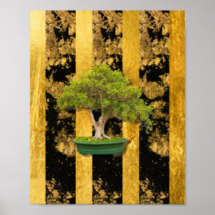 Chinesischer Bonsai Tree Gold Black Poster