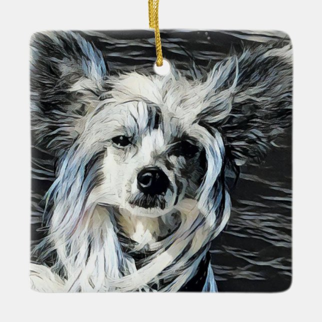 Chinesischer Crested Hund Keramikornament (Vorderseite)