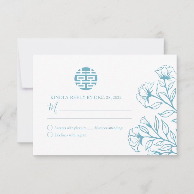 Chinesischer Doppelglücksfall Blumenhochzeit RSVP (Vorderseite)