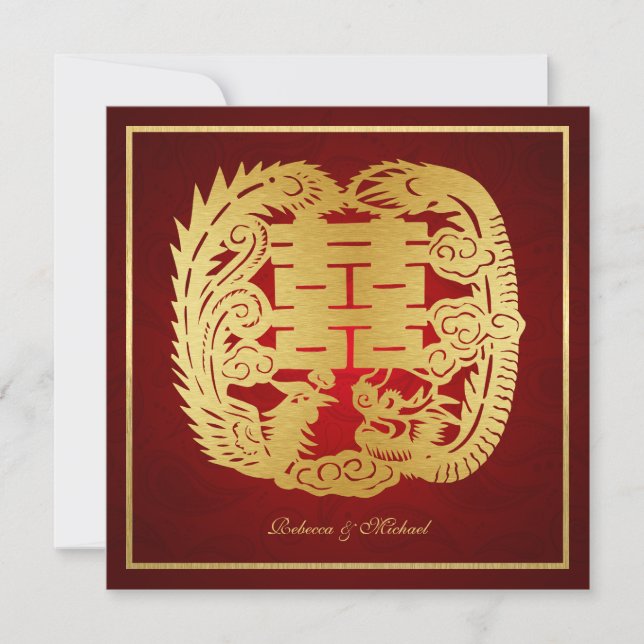 Chinesischer Double Happiness Dragon / Phoenix Hoc Einladung (Vorderseite)