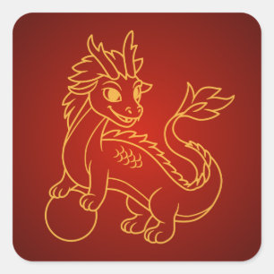 Chinesischer Drache auf Rot Quadratischer Aufkleber