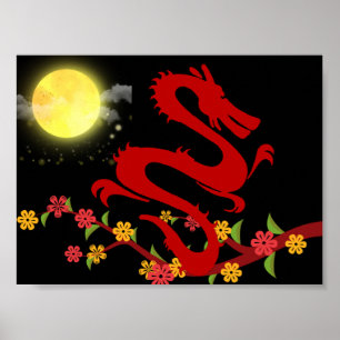 Chinesischer Drache - auffallendes Poster mit Mond