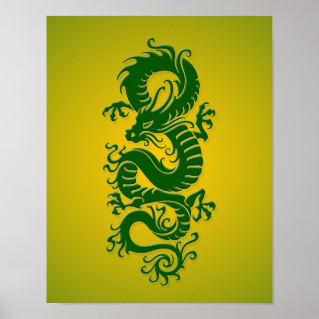 Chinesischer Drache aus dem grünen und gelben Stam Poster (Vorne)