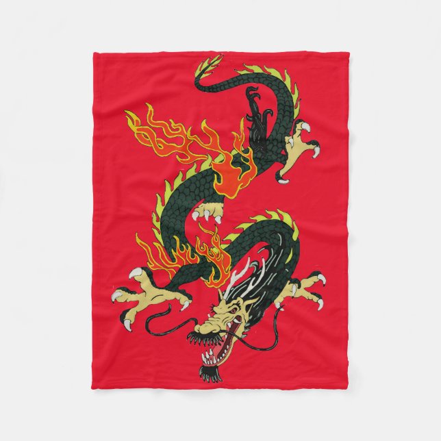 Chinesischer Drache Black Fleece Blanket (Vorderseite)
