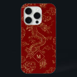 Chinesischer Drache Gold und Dunkelrot Case-Mate iPhone Hülle<br><div class="desc">Chinesisches Drachenmuster in Gold über einem dunkelroten Hintergrund. Benutzerdefiniertes und optionales Monogramm</div>