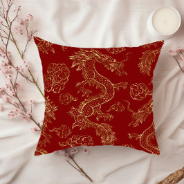 Chinesischer Drache Gold und Dunkelrot Kissen