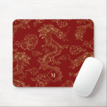 Chinesischer Drache Gold und Dunkelrot Mousepad<br><div class="desc">Chinesisches Drachenmuster in Gold über einem dunkelroten Hintergrund.</div>