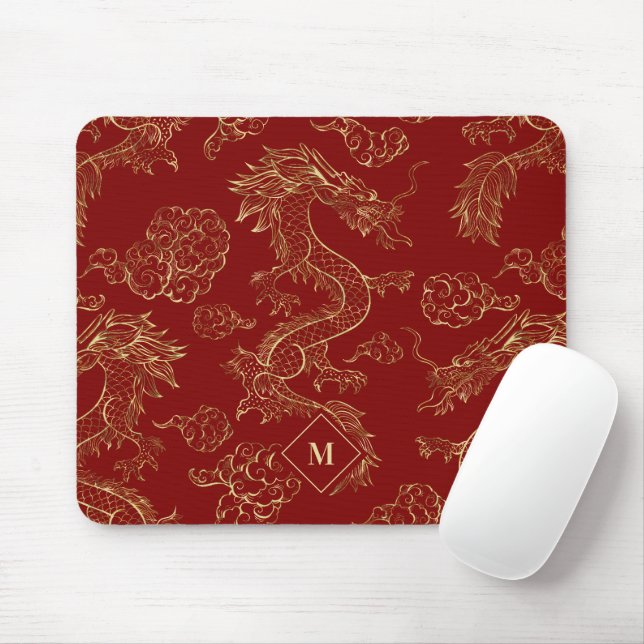 Chinesischer Drache Gold und Dunkelrot Mousepad (Mit Mouse)