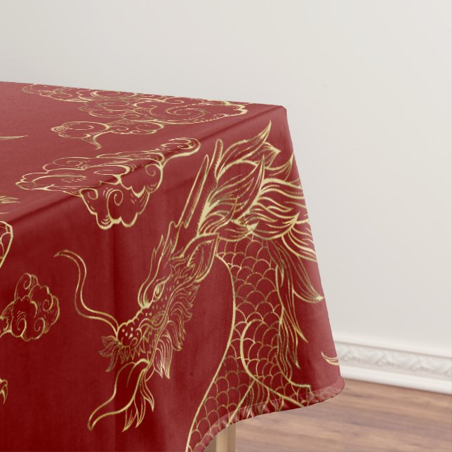 Chinesischer Drache Gold und Dunkelrot Tischdecke (Beispiel)
