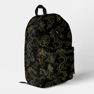 Chinesischer Drache Gold und Schwarz Bedruckter Rucksack