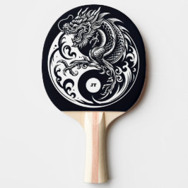 Chinesischer Drache in Schwarzweiß personalisiert Tischtennis Schläger