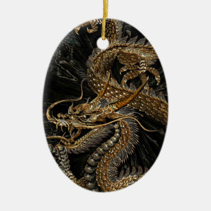Chinesischer Drache in strukturiertem Brown Keramikornament