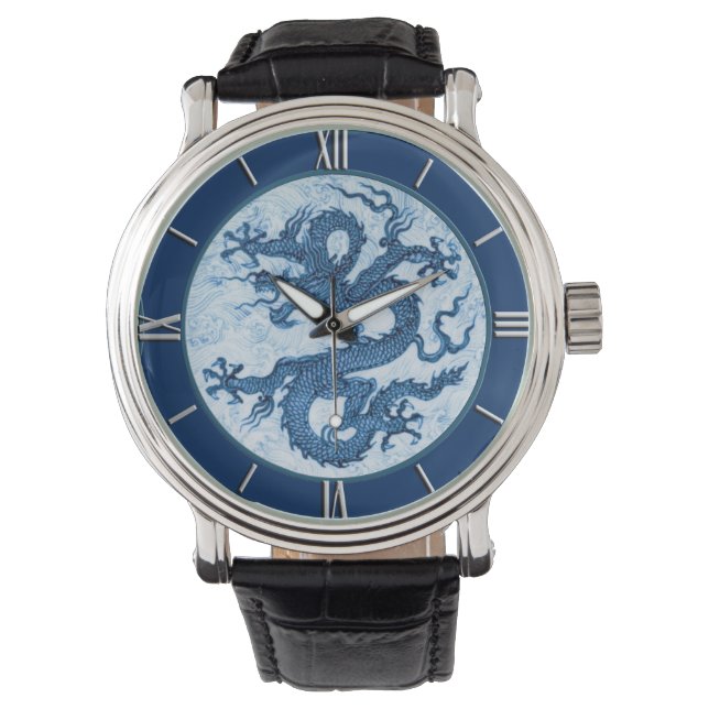 Chinesischer Drache, Indigoblau Armbanduhr (Vorderseite)