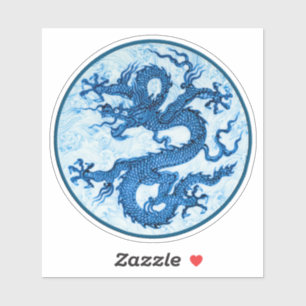 Chinesischer Drache, Indigoblau und Weiß Aufkleber