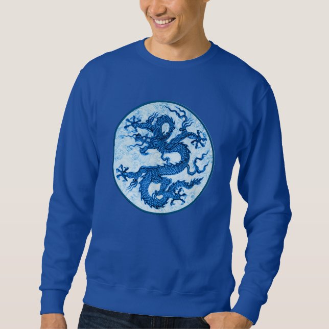 Chinesischer Drache, Indigoblau und Weiß Sweatshirt (Vorderseite)