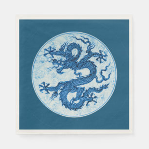 Chinesischer Drache, Indigoblau und weiße Napkins Serviette