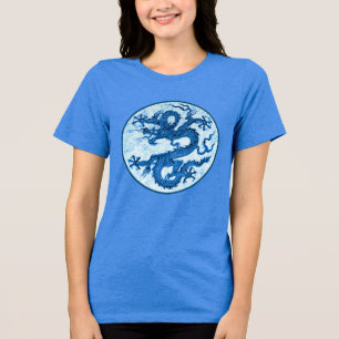 Chinesischer Drache, Indigoblau und Weißer T - Shi Tri-Blend Shirt