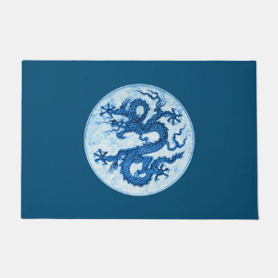 Chinesischer Drache, Indigoblau und weißer Türmche Fußmatte