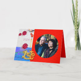 Chinesischer Drache Jahr 2024 Fotofamilie hinzufüg Feiertagskarte