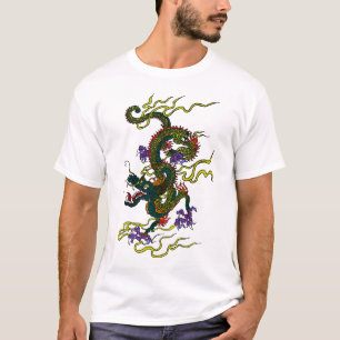 Chinesischer Drache-Kontrast-Stich-T - Shirt