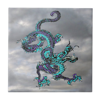 Chinesischer Drache Lila und Blau v16 Fliese