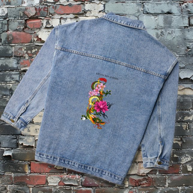 Chinesischer Drache Lotus Cherry Blüten Jeansjacke (Von Creator hochgeladen)