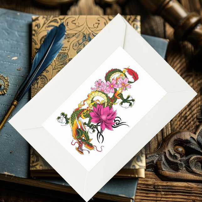 Chinesischer Drache Lotus Cherry Blüten Rechteckiger Aufkleber (Von Creator hochgeladen)