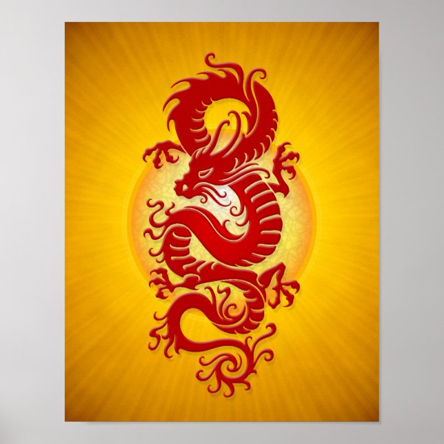 Chinesischer Drache mit Rot und Gelb Burg Poster (Vorne)