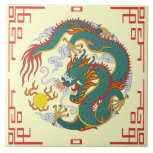 Chinesischer Drache mit rote Grenzdekorativer Fliese