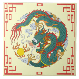 Chinesischer Drache mit Roter Grenze - Dekorations Fliese