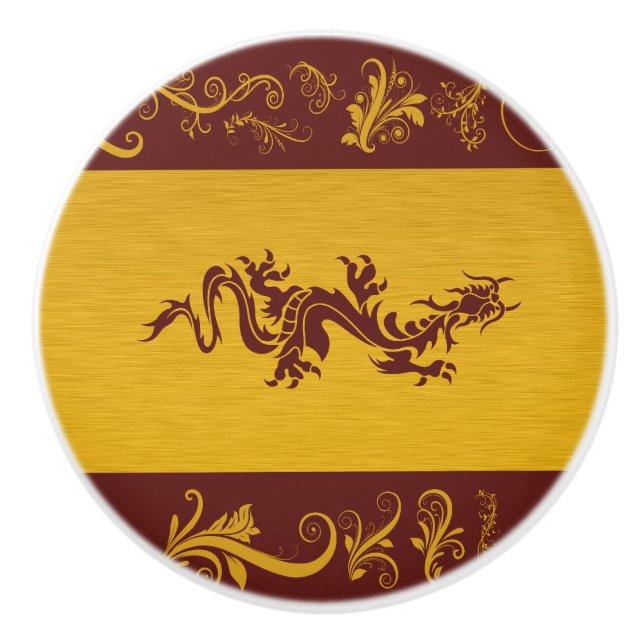 Chinesischer Drache, Roter Drache, Fantasie, Mytho Keramikknauf (Vorderseite)