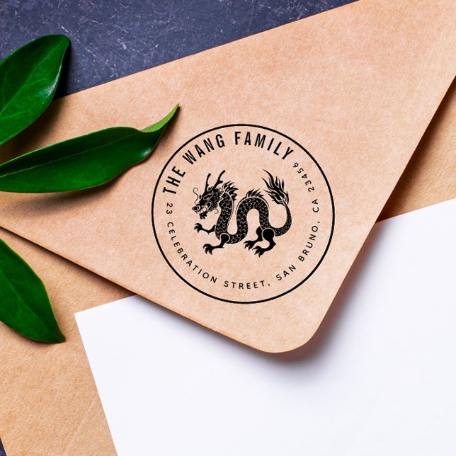 Chinesischer Drache | Rücksendeadresse von benutze Gummistempel (Rubber Stamp Mock-up)