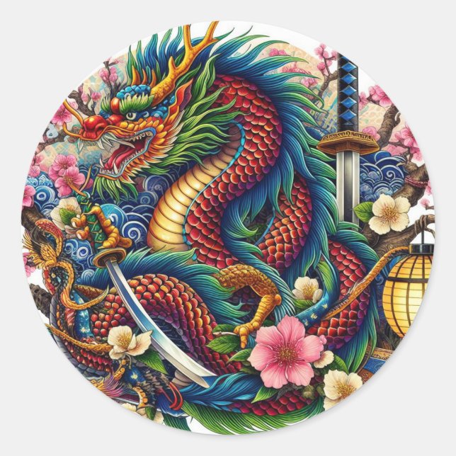 chinesischer Drache Runder Aufkleber (Vorderseite)