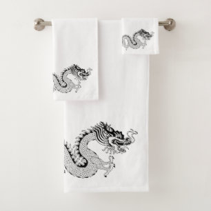 Chinesischer Drache Schwarz-weiß Badhandtuch Set