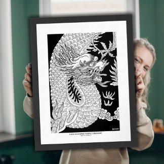 Chinesischer Drache Schwarz-Weiß-Tuscheskizze Poster