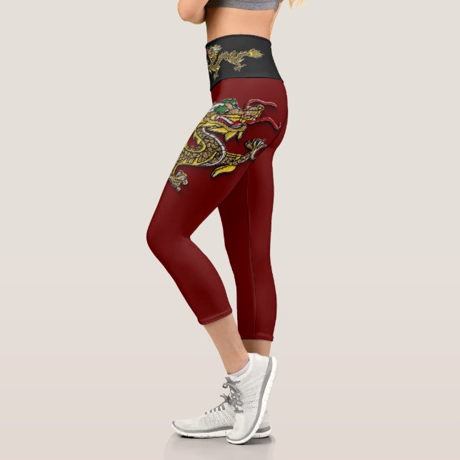 Chinesischer Drache Stickerei Zodiac Birthday LegC Capri Leggings (Links)