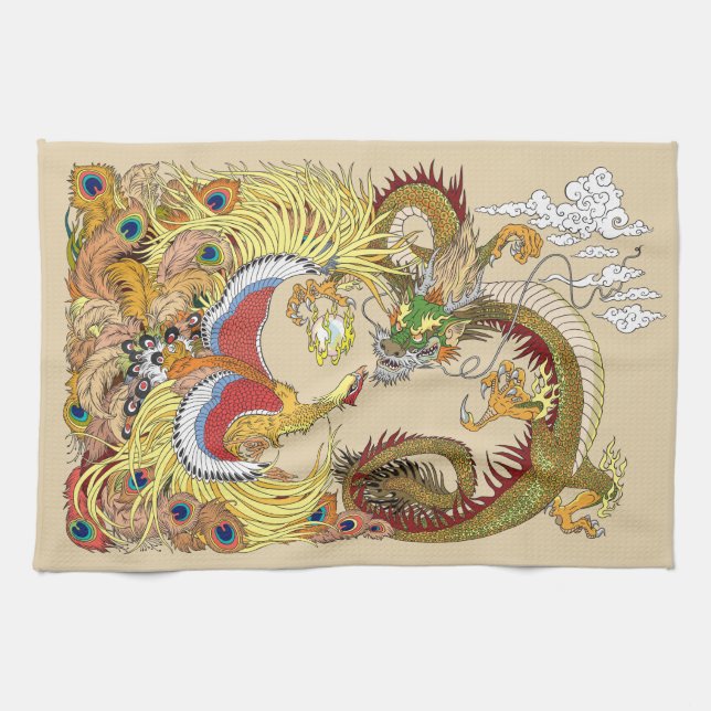 Chinesischer Drache und Phoenix Geschirrtuch (Horizontal)